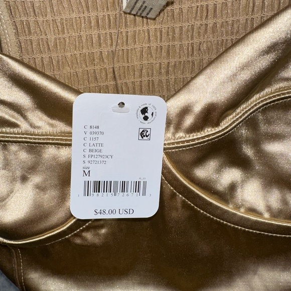 Free People Top Womens Medium Latte Casino Royal Brami Crop Smocked Back Y2K NEW - Picture 5 of 11